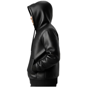 <b>Mens</b> <b>pullover</b> leather hoodie Low Moq Solid Color And Pattern <b>Men</b> Heavyweight Unique Style <b>Pullover</b> Hoodie Made Leather Hoodie - Product Image 4