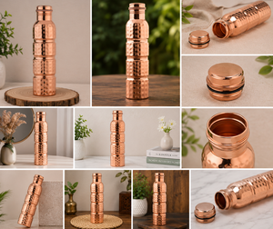 Copper <b>Water</b> <b>Bottle</b> Handcrafted Hammered Finish Portable Minimalist Design Travel Use - Product Image 6