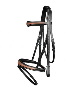 Brida de cuero para caballo con ceñidor frontal y costuras marrones, equipo de equitación TAK Equestrian HB1902 - Product Image 2