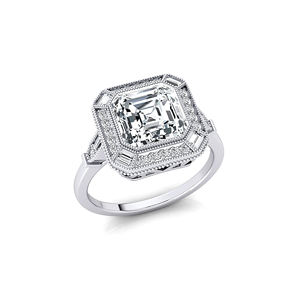 Bague solitaire de mariage en or jaune 14K 18K avec diamant de laboratoire taille princesse de 3 carats et 28 diamants d'appoint, bijoux fins faits à la main - Product Image 3