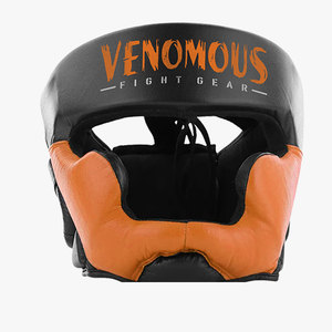 Protector de Cabeza para Boxeo Venomous, Cuero Vacuno, Negro y Naranja, Equipo de Protección para Adultos Unisex - Product Image 2