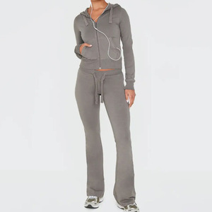 Conjunto Deportivo de 2 Piezas para Mujer, 100% Algodón, Gris Personalizado, 300 g/m², Sudadera con Cierre y Pantalones, Corte Ajustado, para Fitness y Running - Product Image 1