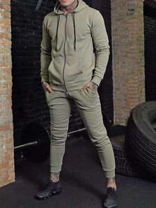 ชุดวอร์มผู้ชายสีเขียวมะกอกผ้าฝ้ายมีฮู้ด กระเป๋าข้างเต็มตัว ทรงปกติ สวมใส่สบายๆ สำหรับฤดูใบไม้ร่วง - Product Image 4