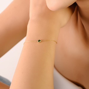Pulsera de Oro Amarillo de 14K con Esmeralda Redonda de 3.5 mm, Piedra Única, Diseño Personalizado Unisex, Joyería al por Mayor, Piedra de Nacimiento de Mayo - Product Image 4