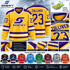 Maillot de hockey sur glace jaune personnalisé à col mandarin, sublimation, maille respirante, séchage rapide, évacuation de l'humidité, manches longues, logo personnalisé - Product Image 6