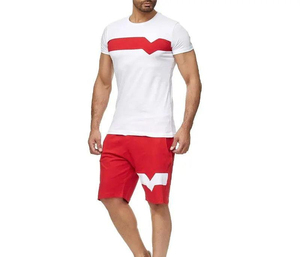 Conjunto de 2 Piezas para Hombre, Camiseta y Pantalones Cortos de Punto Vintage de Poliéster/Algodón, Estilo Urbano de Alta Calidad, con Logotipo Personalizado - Product Image 3