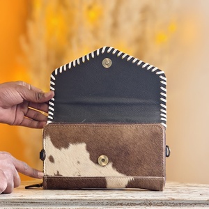 Hair On Hide Fur Pouch 100% Genuine Leather Clutch <b>Wallet</b> Mobile Phone Money Card Carry Hand Zipper Purse For Women's Daily Uses - Product Image 2