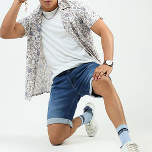 Pantalones Cortos de Mezclilla para Hombre, Cómodos, a la Rodilla, de Cintura Alta, con Cierre de Cordón, 100% Algodón, Tejido Transpirable y Duradero, para Uso Diario en Verano - Product Image 5