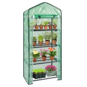 Serra da Giardino a 4 Strati con Struttura in Ferro Nero, Mini Supporto per Fiori 69x49x160cm, Porta Avvolgibile con Cerniera, Copertura in Tessuto PE Verde - Product Image 5