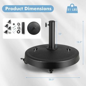 Base per Ombrellone da Esterno 51 libbre con Ruote e Maniglie, Supporto Portatile da 20,5 Pollici - Product Image 5