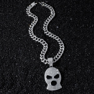 Collar con colgante de máscara de esquí Iced Out, chapado en oro de aleación, cadena cubana de cristal, estilo HipHop Bling <span class=keywords><strong>Gangsta</strong></span>, joyería streetwear con motivo de máscara - Product Image 3
