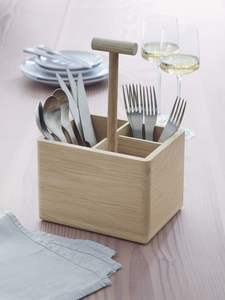 Organizador de cubiertos de madera rústica para mesa de comedor, almacenamiento de cucharas, tenedores y cuchillos con estilo rústico. - Product Image 6