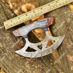 Couteau Ulu de haute qualité, lame en forme de croissant à motif Damas, manche en bois véritable, étui en cuir, couteau de cuisine pour hacher - Product Image 2