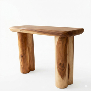 Niwara Bisoepo Living Room Solid Suar Wood Oval <b>Console</b> <b>Table</b> Cylinder <b>Legs</b> Sculptural Design Entryway Contemporary Luxury - Product Image 2
