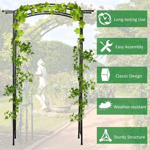 Arco da Giardino in Metallo Nero da 2,1 m con Barra di Estensione Superiore Resistente alle Intemperie, Supporto Funzionale per Cerimonie Nuziali e Feste - Product Image 5