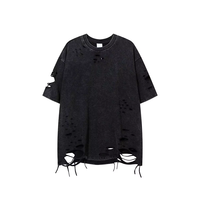 T-shirt Homme Vintage Délavé Effet Usé Coupe Droite en Coton Respirant – Vêtement Hip Hop pour Hommes – Vente en Gros