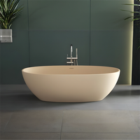 Baignoire ovale autoportante moderne en pierre artificielle écologique MOHOM 1700x780x560mm pour appartement, chambre, salle de bain, extérieur