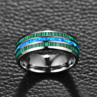 Bague en carbure de tungstène avec incrustation de malachite et d'opale bleue, alliance inspirée de la nature pour hommes et femmes, bijoux en pierres précieuses en gros