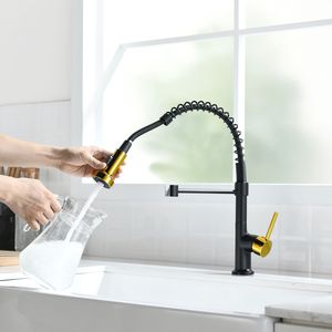 Rubinetto da Cucina Commerciale Monocomando Nero e Oro con Doccetta Estraibile per Lavello - Product Image 2
