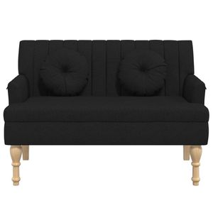 Banc en bois massif avec tissu noir (100% polyester) - Meubles de salon - Product Image 3