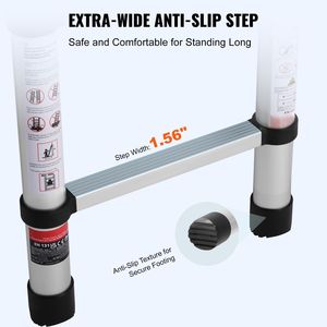 Scala Telescopica in Alluminio Leggera da 8,5 Piedi con Retrazione a Pulsante Singolo, Scala Pieghevole con Capacità di 375 Libbre - Product Image 3