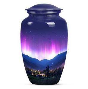 Urne funéraire Aurora Sky avec motif de vallée montagneuse pour l'espoir, la merveille et la commémoration céleste - Product Image 1