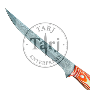 Hand Forged High Durability Damascus Steel <b>Fish</b> Fillet <b>Knife</b> Colored Micarta Handle Leather Sheath | Custom Fishing <b>Knife</b> 3-Year - Product Image 2