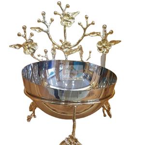 Bol profond décoratif en acier inoxydable couleur dorée feuille de laiton autour de la vaisselle bol de service couleur argent nouilles pots de service - Product Image 1