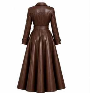 Gabardina Larga de Cuero Marrón para Mujer con Cierre de Cinturón - Product Image 2
