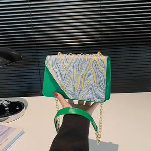 New Arrival High End Contrasting Color Chain Button Two Genuine Leather Shoulder Bag Summer Fashion Women's <b>Square</b> Handbag Purse - Product Image 4
