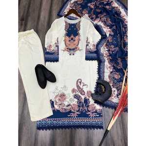 ผ้ามัสลินที่น่าสนใจพิมพ์ลาย GPO กางเกงด้านบนลูกไม้กับ dupatta สีขาว - Product Image 4