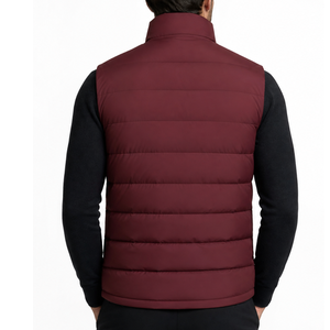 Chaleco acolchado burdeos para hombre, más vendido, con cuello alto, cierre de cremallera, a prueba de viento, chaqueta informal de invierno, color sólido - Product Image 4