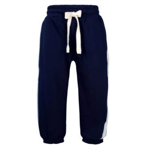 Unisex Navy Blue <b>Jogger</b> <b>Jeans</b> 100% Cotton Elastic Waist Striped Printed Breathable Children Winter Clothing Wholesale - Product Image 1