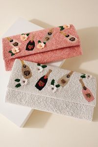 Pochette brodée turquoise, rose et blanche, motif tendance, toile, technique artisanale, au meilleur prix - Product Image 3