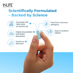 Complément alimentaire pour adultes certifié GMP Calcium 500 mg Vitamine D3 400 UI Hommes Femmes 60 comprimés Améliore la densité osseuse Sans gluten INLIFE - Product Image 4