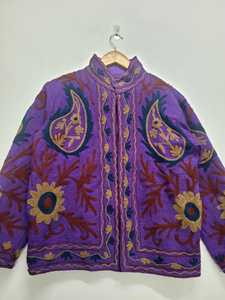 Purple Velvet Quilted Breathable Eco-Friendly Floral Embroidered Jacket - Product Image 6