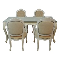 Ensemble de salle à manger antique en bois 5 pièces, table et chaises de style français peintes en blanc pour la maison, le bar, le restaurant, l'appartement, l'hôtel