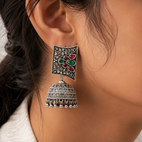 Pendientes Jhumki Clásicos de Plata Oxidada con Ágata, Estilo Bohemio de Bollywood, para Mujer, Venta al por Mayor |   Directo