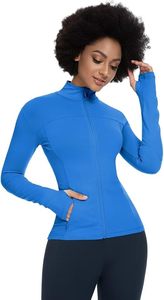 Chaqueta de Mujer Azul con Cuello Alto y Cremallera, Manga Larga, Transpirable, Color Sólido, Bolsillos, Corte Regular, para Todas las Temporadas, Informal - Product Image 2