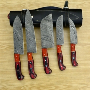 Handmade Carbon Steel Chef <b>Knife</b> <b>Set</b> 5-Piece High Carbon Razor <b>Sharp</b> Sustainable Multifunction Customizable Wholesale Wood - Product Image 4