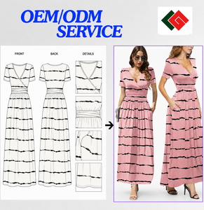 Wholesale Women's Summer Pink Striped Maxi Dress With Pockets Deep V <b>Neck</b> <b>Wrap</b> A-Line Casual Long Dress Breathable Short Sleeve - Product Image 6