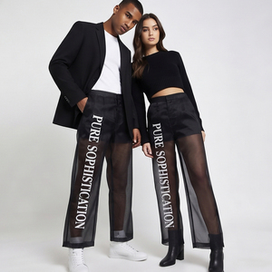 Pantalon transparent sexy pour clubbing estival, pantalon à boutons à la taille, pantalon transparent unisexe, 100% polyester, pantalon en maille transparente unisexe - Product Image 6