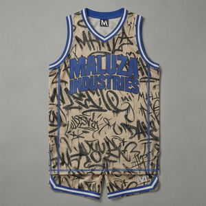 ชุดบาสเก็ตบอลลายกราฟฟิตี MALUZA Industries เสื้อเจอร์ซีย์ตาข่ายแบบกำหนดเองพร้อมกางเกงขาสั้น ชุดแฟชั่นสตรีท สไตล์อเมริกาและยุโรป - Product Image 1