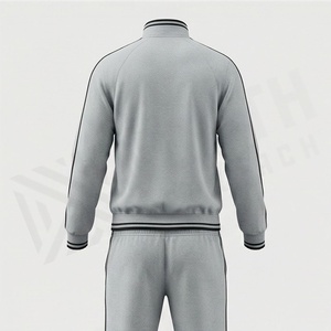 Survêtement gris à capuche entièrement zippé pour homme, logo personnalisé, design simple, respirant, léger, en polyester, pour l'hiver, coupe classique - Product Image 2