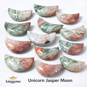 Pierre précieuse polie en jaspe licorne sculpté en forme de lune, cristal de guérison naturel Feng Shui, objet de collection, vente en gros - Product Image 1