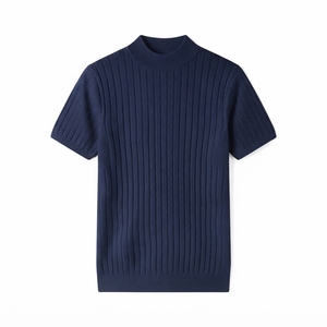 Pull-over tricoté personnalisé pour homme, manches courtes, couleur unie, respirant, 100 % coton, style hiver, anti-boulochage - Product Image 3