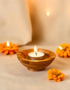 Bougeoir Diya en bois écologique fabriqué à la main pour la décoration Diwali Support de lumière naturelle pour la décoration festive et intérieure - Product Image 6