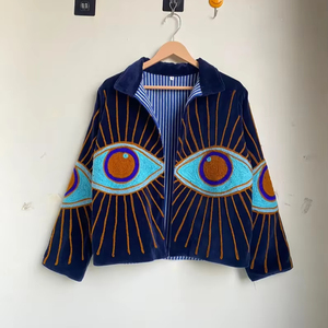 Veste en velours Suzani faite à la main |   Couette matelassée 100% coton respirante, anti-rides, écologique, séchage rapide, motif bohème brodé - Product Image 1