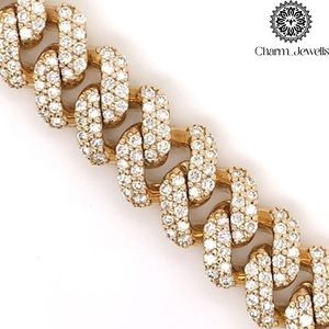 Charm_Jewells Men's 14K Gold Plated Silver Moissanite Round Brilliant Cut Link Chain <b>Statement</b> <b>Necklace</b> Hip Hop Style - Product Image 3