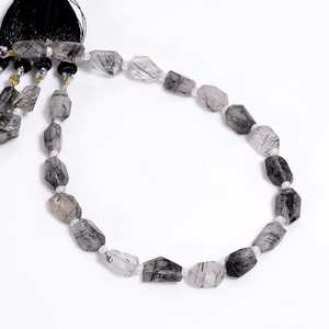 Cuentas de piedra natural de rutilo negro facetadas en forma de pepita de 6x8 mm, color negro, perforadas en el centro, para la fabricación de joyería al por mayor. - Product Image 2